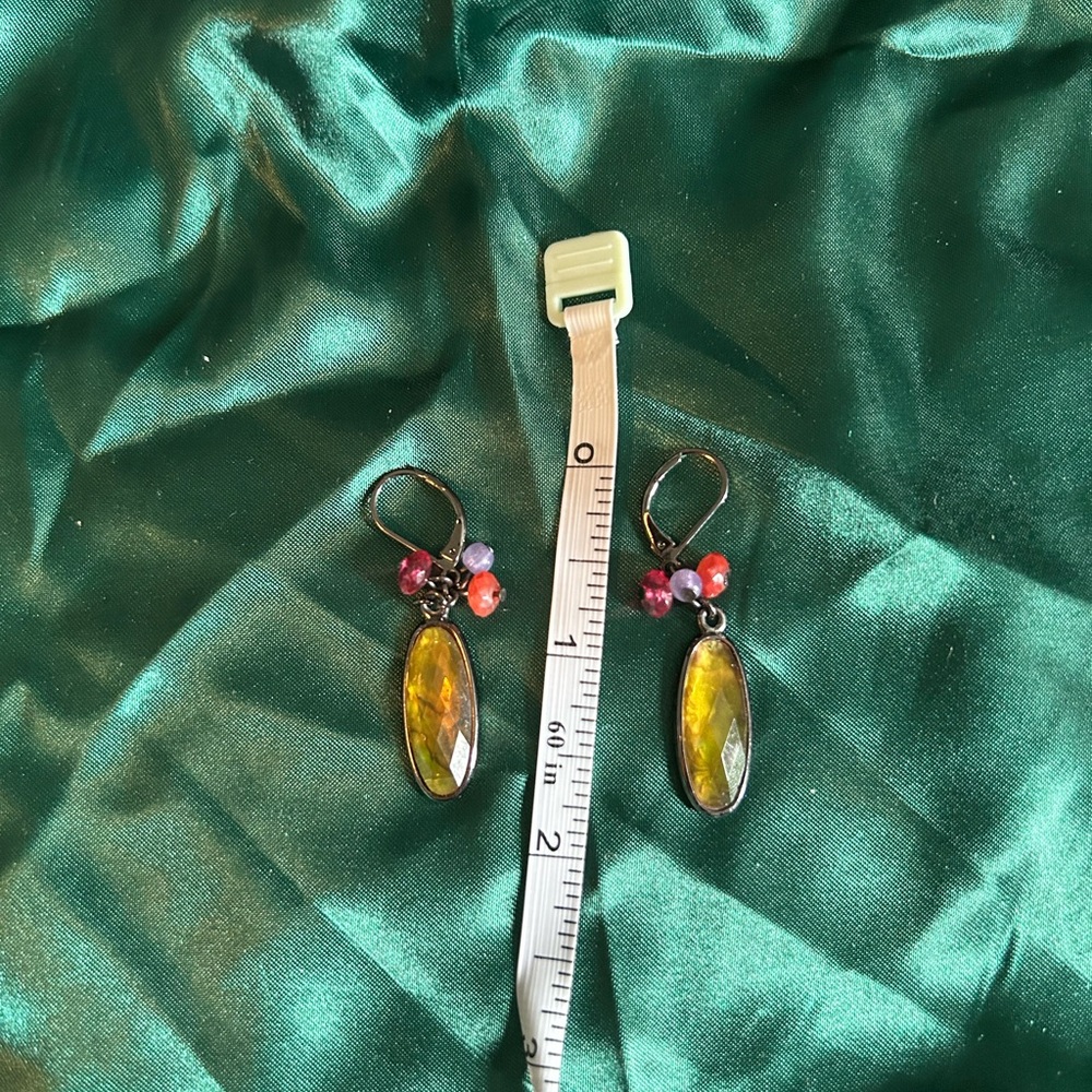 Vintage Apostrophe Dangle Earrings - Gold/Amber Colored Stones